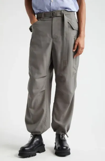 Sacai Belted Straight-leg Cargo Trousers In Green