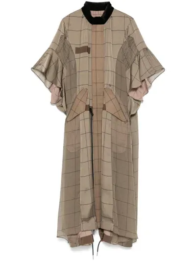 Sacai Checked Midi Dress In Brown