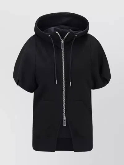 Sacai Cotton Hoodie Monochrome Pattern In Nero