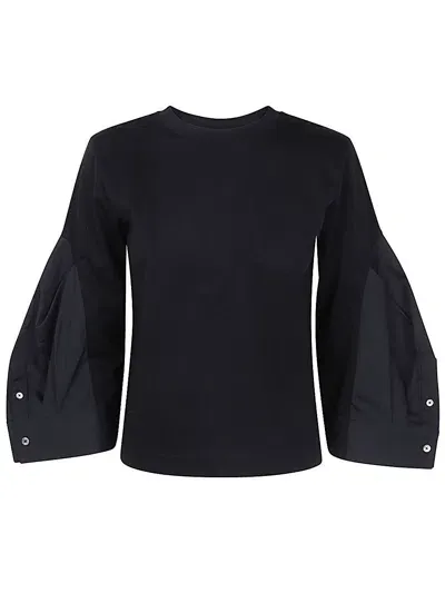 Sacai Cotton Poplin X Cotton Jersey T-shirt In Black