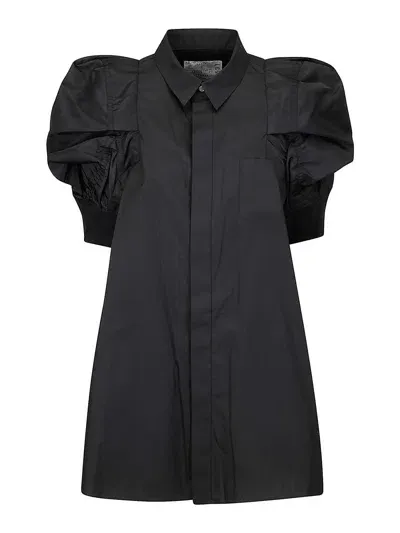 Sacai Cotton Poplin X Nylon Twill Shirt Dress In Black