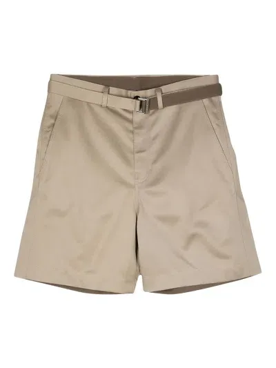 Sacai Wide-leg Cotton Chino Shorts In Beis