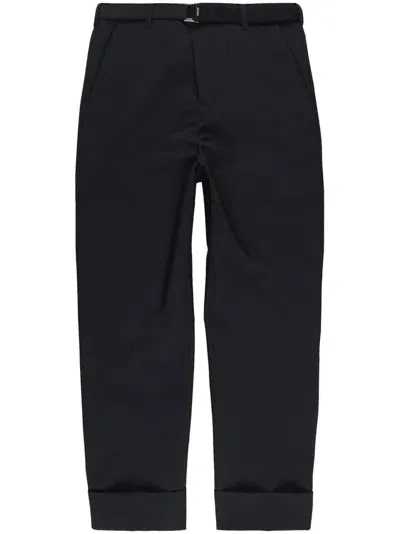 Sacai Cropped Belted Turn-up Trousers In Black