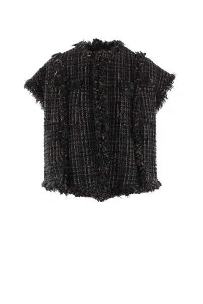 Sacai Frayed Edge Tweed Vest In Multi