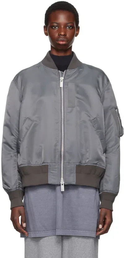 Sacai Gray Nylon Bomber Jacket In 326 C/gray