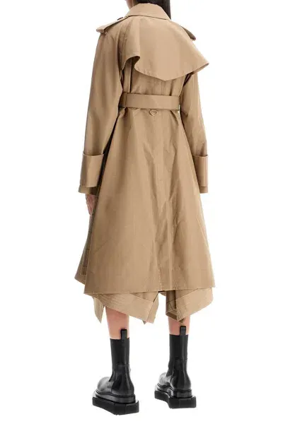 Sacai In Pelle Gabardine Trench In Beige