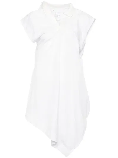 Sacai Irregular Cotton Polo Shirt In White