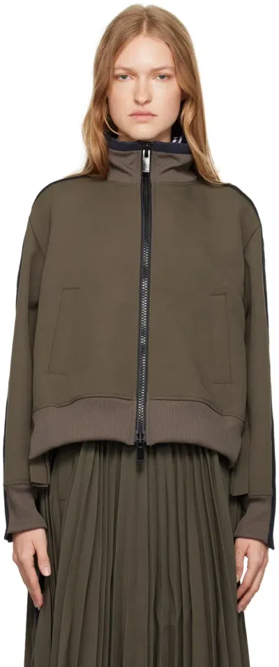 Sacai Khaki Paneled Zip Up In 501 Khaki