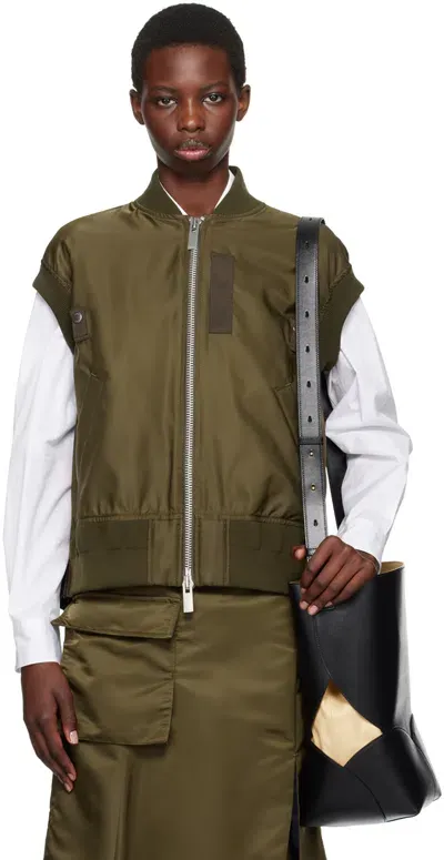 Sacai Khaki Twill Vest In 826 Olive