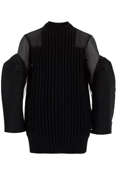 Sacai "knit And Chiffon Mini In Black