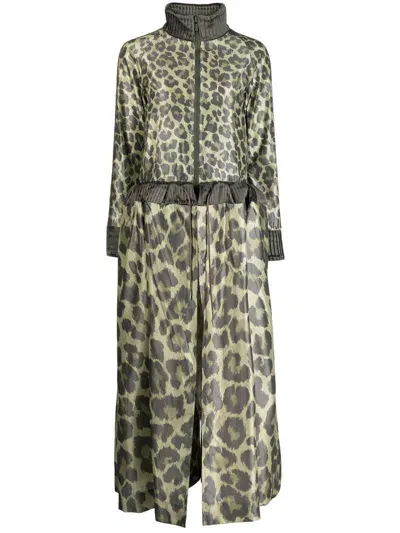 Sacai Leopard-print Maxi Dress In Grün