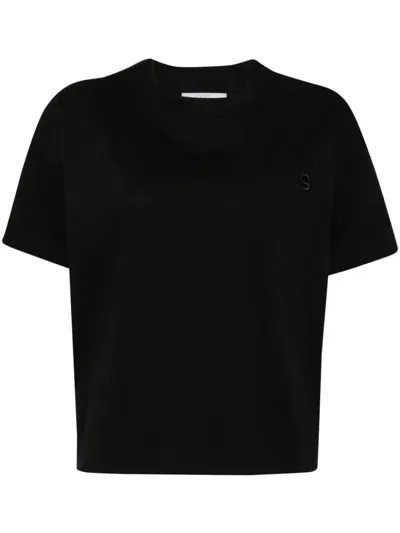 Sacai Logo-embroidered Cotton T-shirt In Black