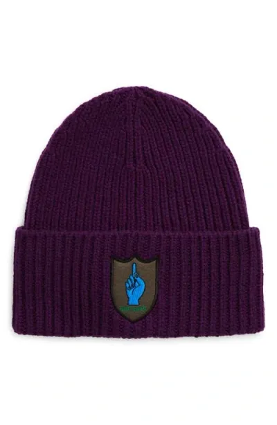 Sacai Mark Gonzales One Love Wool Beanie In Purple