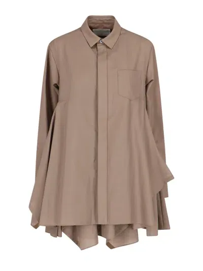 Sacai Mini Chemisier Dress In Beige