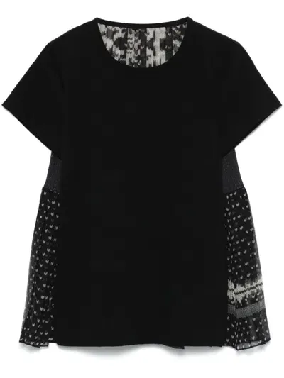 Sacai Mix-print T-shirt In Black