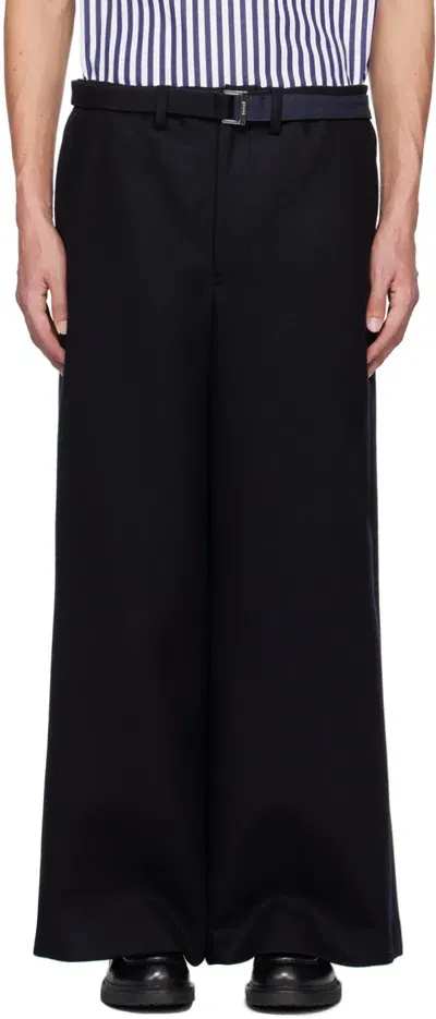 Sacai Navy Belted Trousers In 251 D/navy