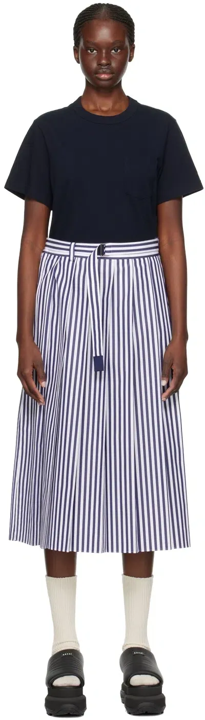 Sacai Navy Overlay Midi Dress In 240 Navy X Navy Strp