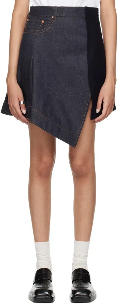 Sacai Navy Wool Paneled Denim Miniskirt In 201 Navy