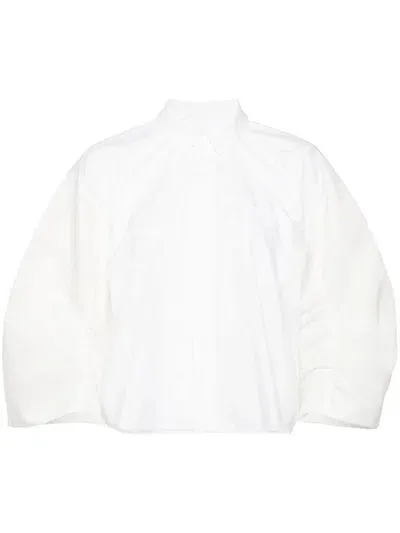 Sacai Nylon Sleeves Twill Shirt In White