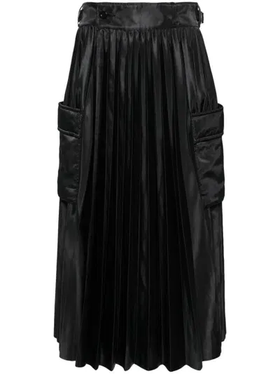 Sacai Pleated Cargo Midi Skirt In Black