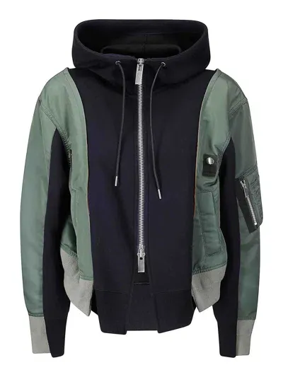 Sacai Nylon Twill X Sponge Sweat Hoodie In Multicolor