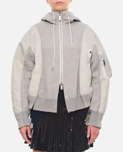 Sacai Nylon Twill X Sponge Sweat Hoodie In Grey