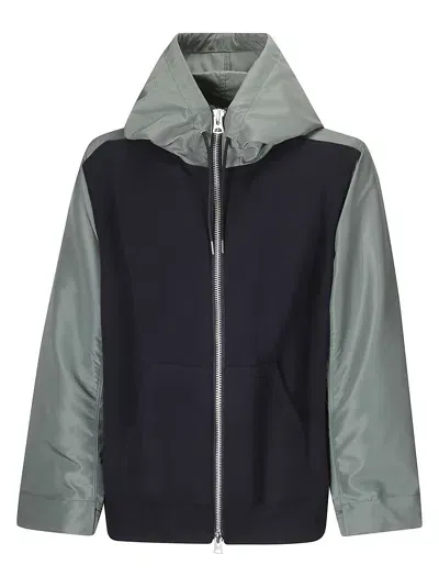 Sacai Nylon Twill X Sponge Sweat Hoodie In Green