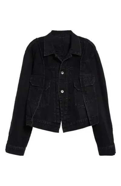 Sacai Offset Flared Denim Jacket In Black