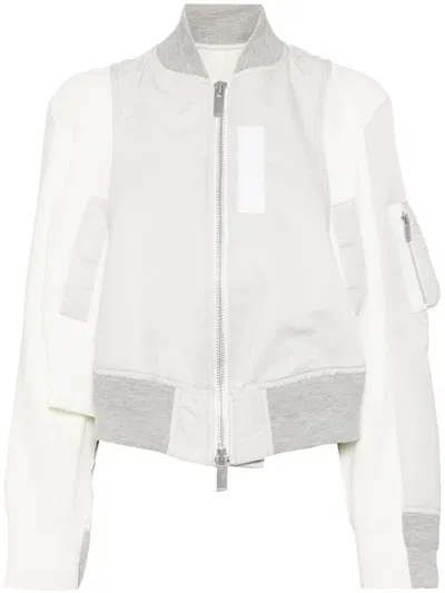 Sacai Panelled-design Bomber Jacket In White