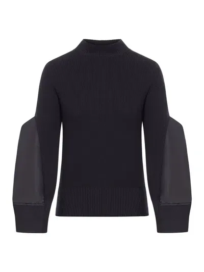 Sacai Panelled Knitted Pullover In Black