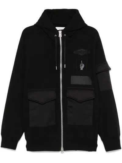 Sacai Patch Zip-up Detail In 黑色