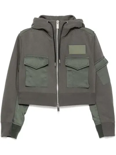 Sacai Patchwork Design Cropped Jacket In Green