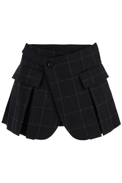 Sacai Plaid Wool Skort With Check In Black