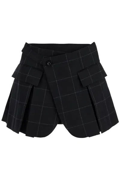 Sacai Plaid Wool Skort With Check In Black (black)