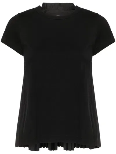 Sacai Pleated Back Cotton T-shirt In Black