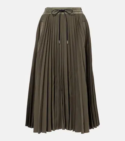 Sacai Pleated Jersey Midi Skirt In Khaki