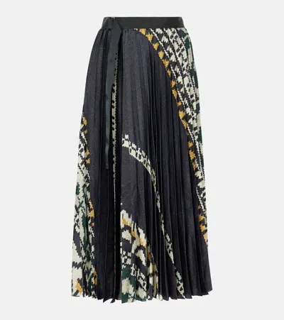 Sacai Pleated Midi Skirt In Black