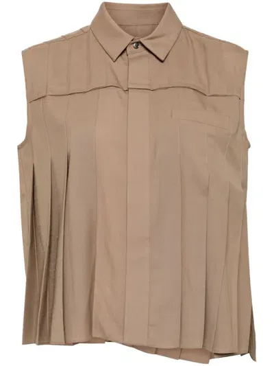 Sacai Pleated Vest Shirt In Brown