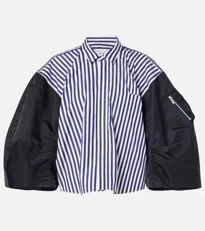 Sacai Poplin And Twill Shirt In Blue