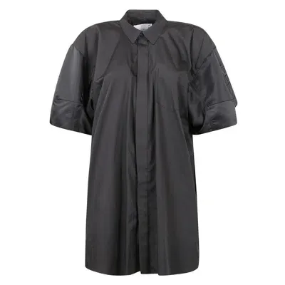 Sacai Poplin Mini Shirt Dress In Black