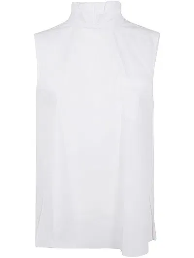 Sacai Ruffled Neck Sleeveless Blouse In White