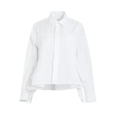 Sacai Rushed Thomas Mason Cotton Poplin Shirt In White