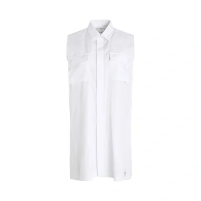 Sacai Sleeveless Thomas Mason Cotton Poplin Dress In White