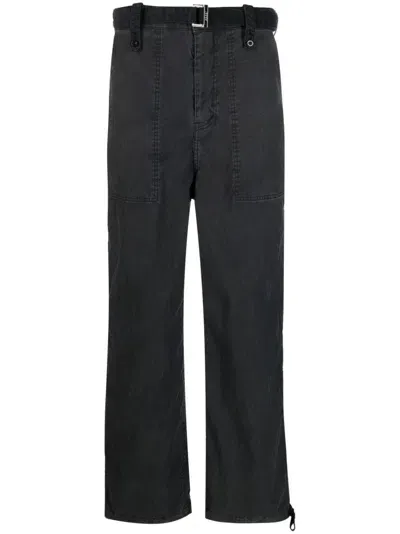 Sacai Slide-buckle Straight-leg Trousers In Black