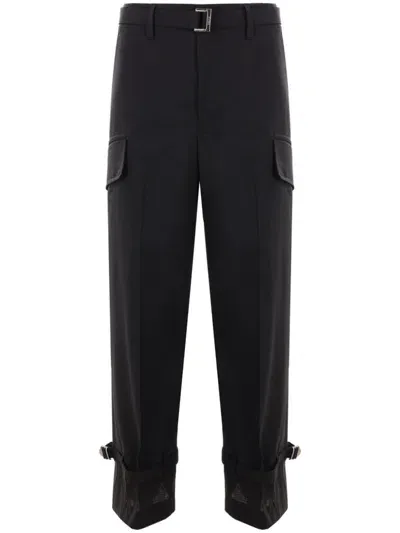 Sacai Wool Blend Suiting Cargo Pants In Black