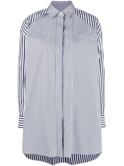 Sacai Stripe-print Side-zip Shirt Dress In Blue