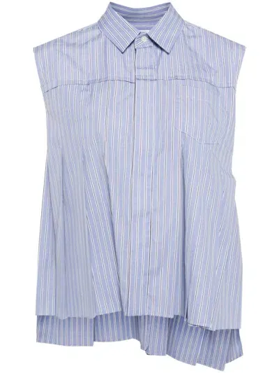 Sacai Striped Button-up Tank Top In Blue