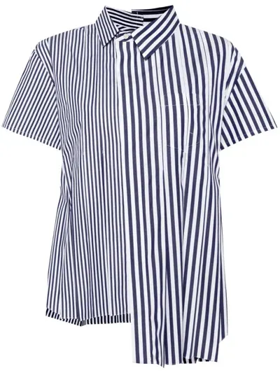 Sacai Striped Cotton Poplin Shirt In Navy Stripe