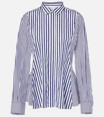 Sacai Striped Peplum Cotton Shirt In Blue