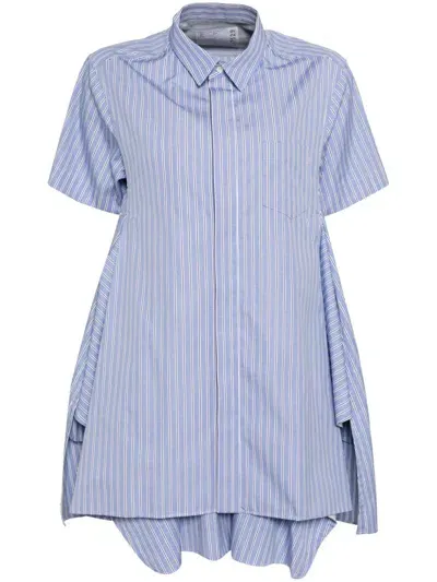 Sacai Striped Shirt Dress In Blue